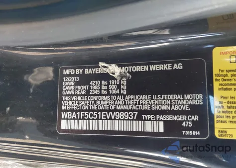 2014 BMW 228I из США, поврежденный, VIN WBA1F5C51EVV98937